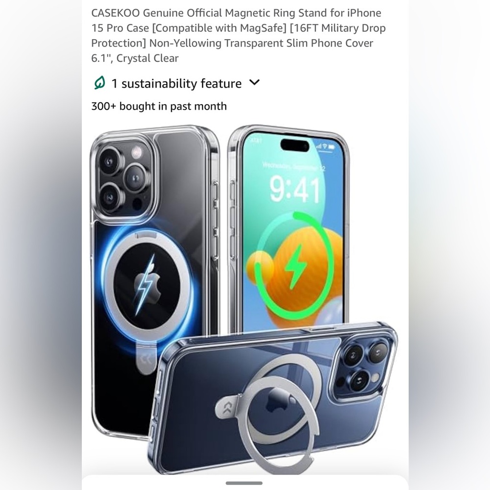 Casekoo magnetic ring stand iPhone 15 pro case